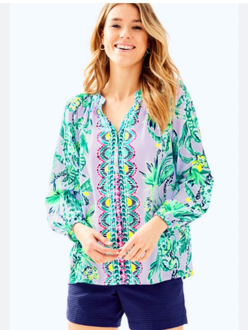 Lilly Pulitzer Elsa silk shirt Lilac Verbena It’s Impawsible women’s M
